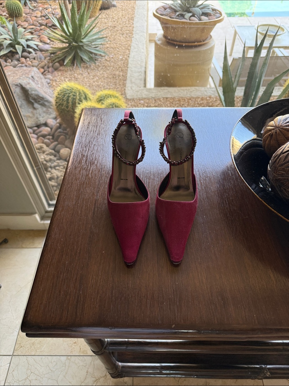 St. John Collection Burgundy Pointed Toe Ankle Strap Heels